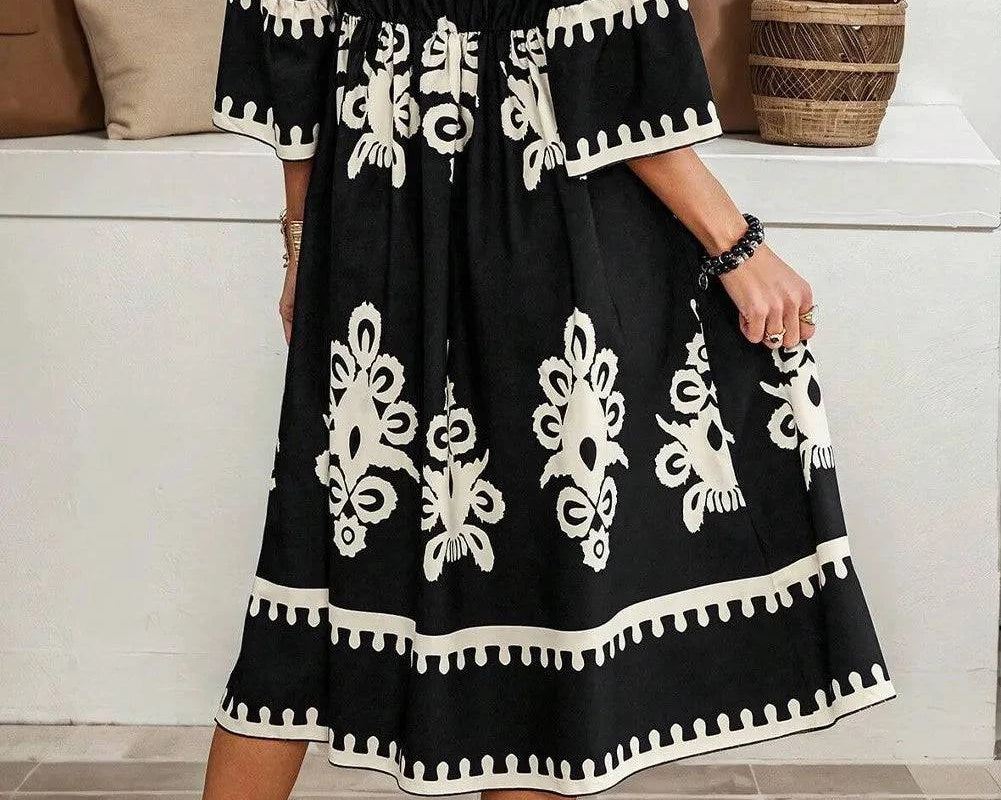 NEWYORKLISTED STYLE COLLECTION: Lovely Print Half Sleeve Knee Length Dress - NEWYORKLISTED