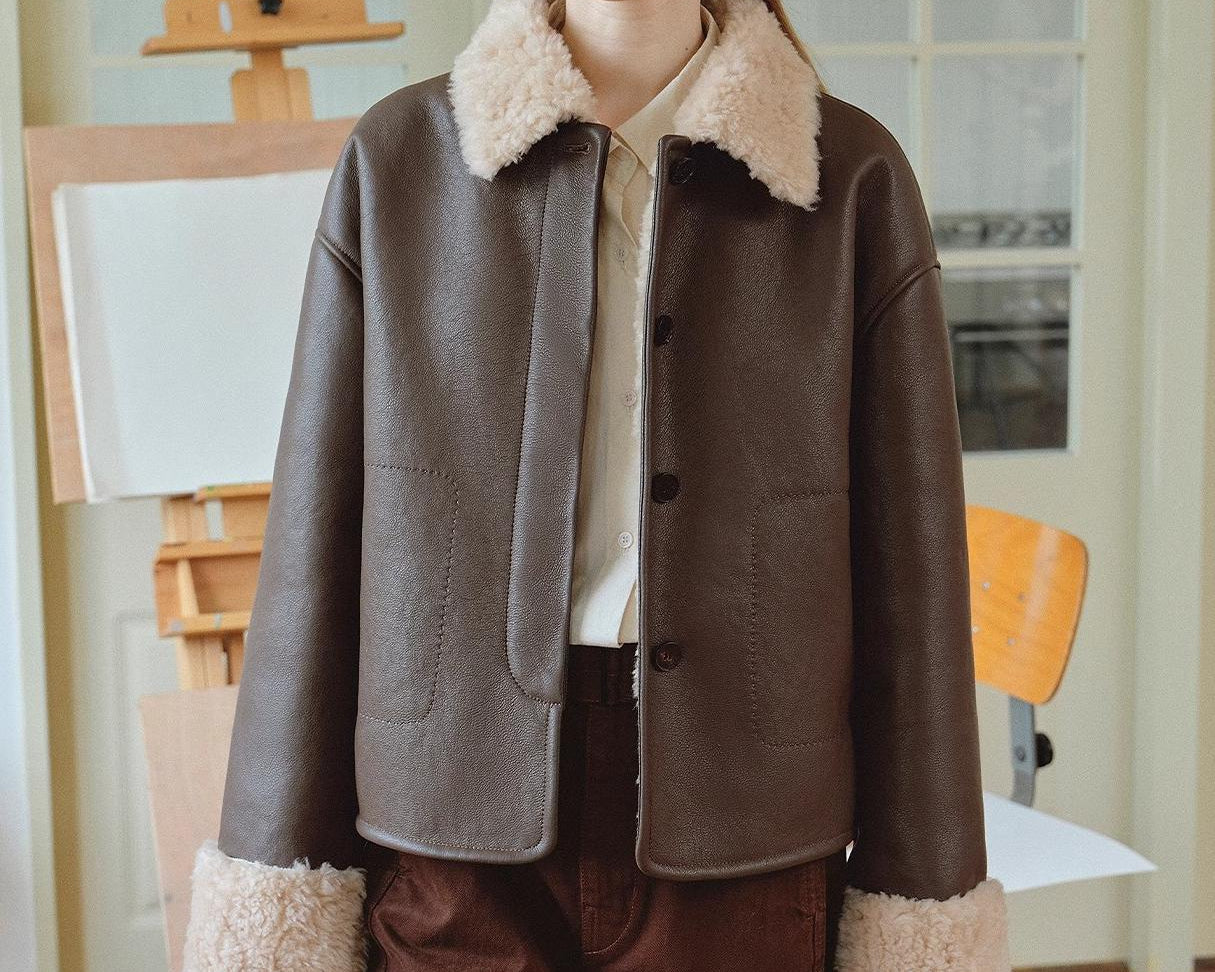 Slightly Sweet Latte Second Generation Furry Lapel Casual Straight Shorn Shearling Jacket - NEWYORKLISTED