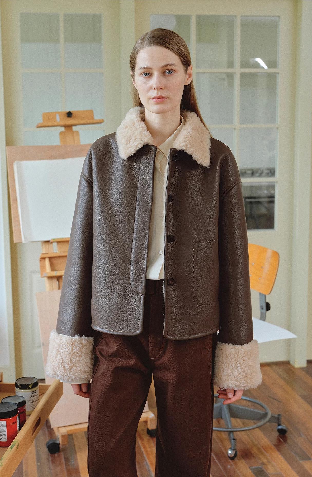 Slightly Sweet Latte Second Generation Furry Lapel Casual Straight Shorn Shearling Jacket - NEWYORKLISTED