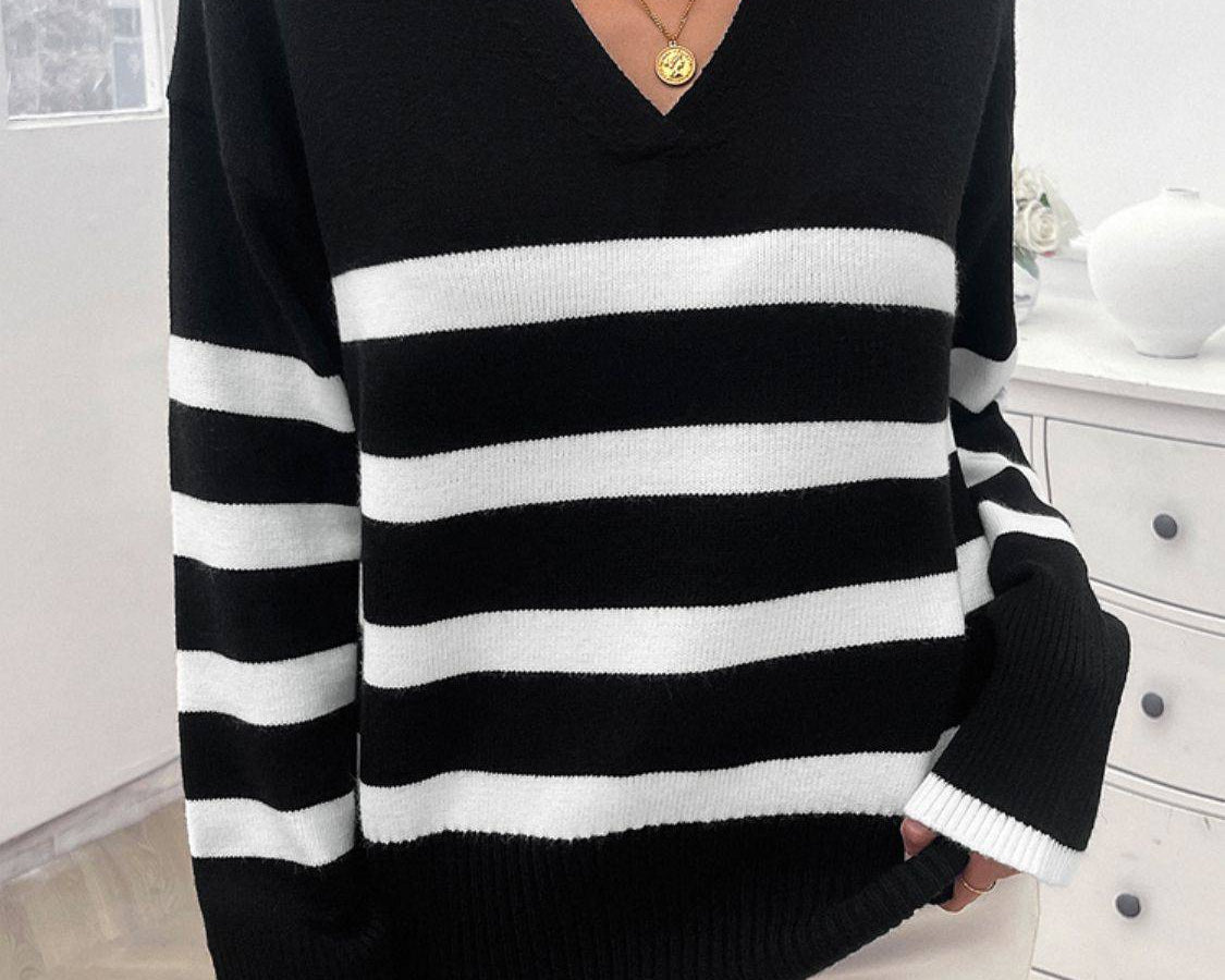 NYLD Striped Collared Neck Long Sleeve Sweater - NEWYORKLISTED