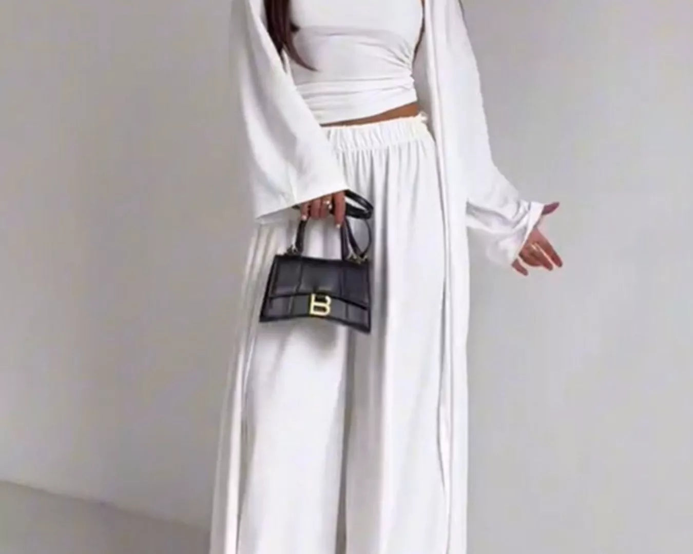 NEWYORKLISTED COMFORT COLLECTION: Tube Top, Cardigan & Wide Leg Pants 3-Piece Set – Quiet Luxury Loungewear in White