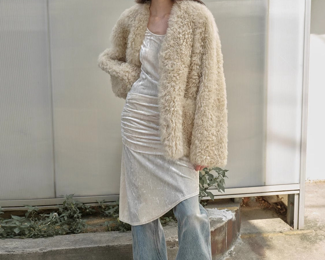 Castle Dusk Fashionable Casual V-Neck Italian Tuscan Sheepskin Coat - NEWYORKLISTED