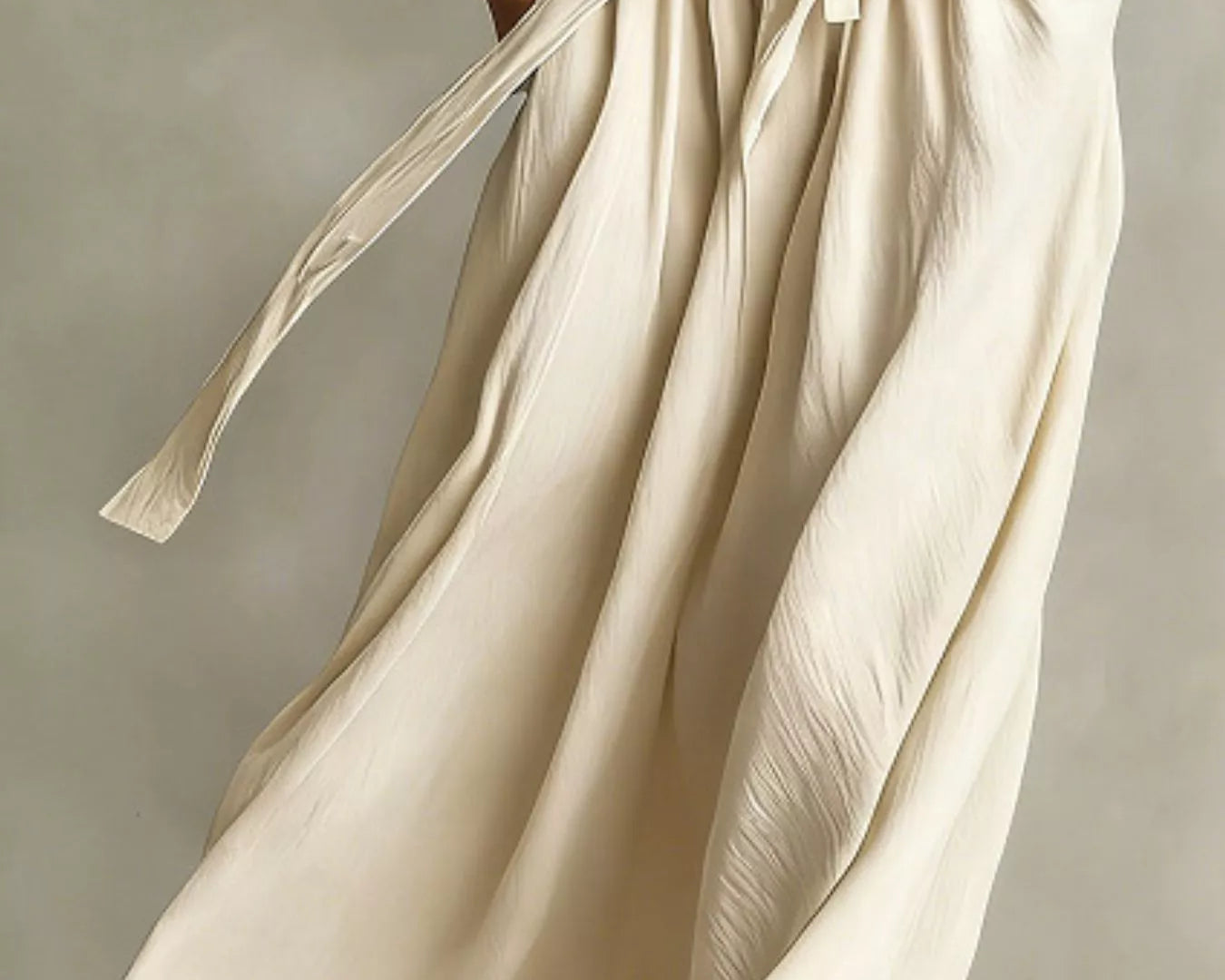 NEWYORKLISTED STYLE COLLECTION: Beige flowing dress with a plain background