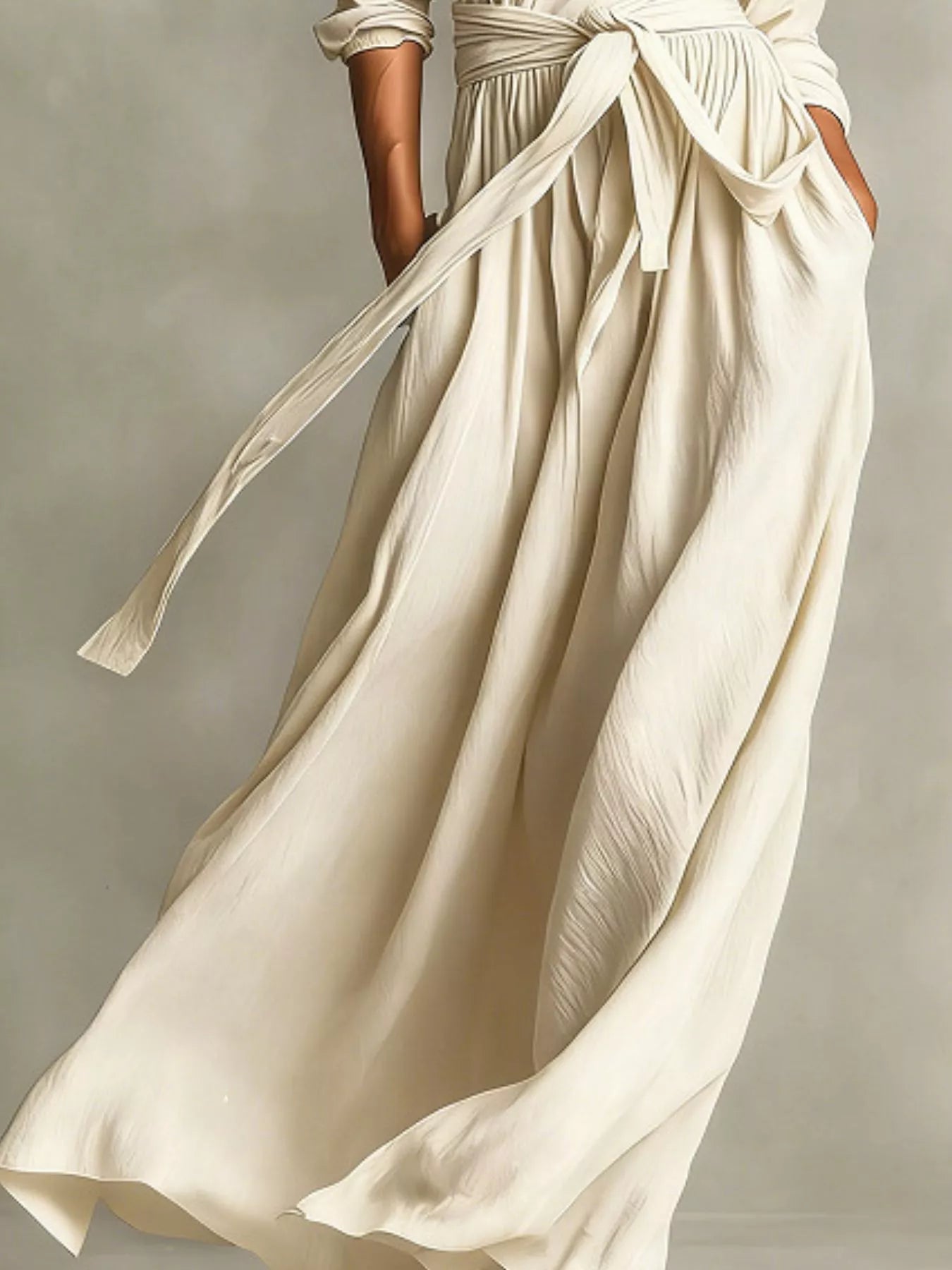NEWYORKLISTED STYLE COLLECTION: Beige flowing dress with a plain background