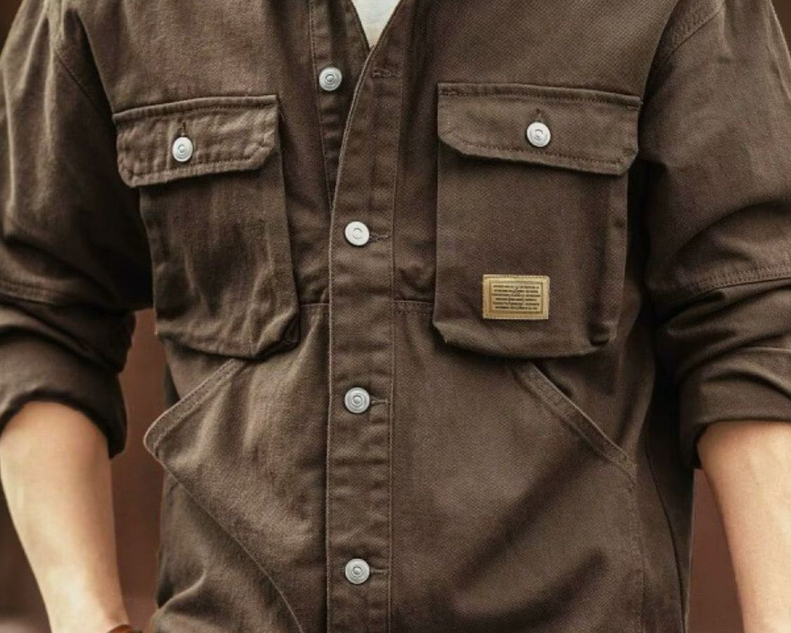 NEWYORKLISTED ATLAS MEN'S COLLECTION: Men's Washed Collared Neck Cargo Jacket in Coffee Brown