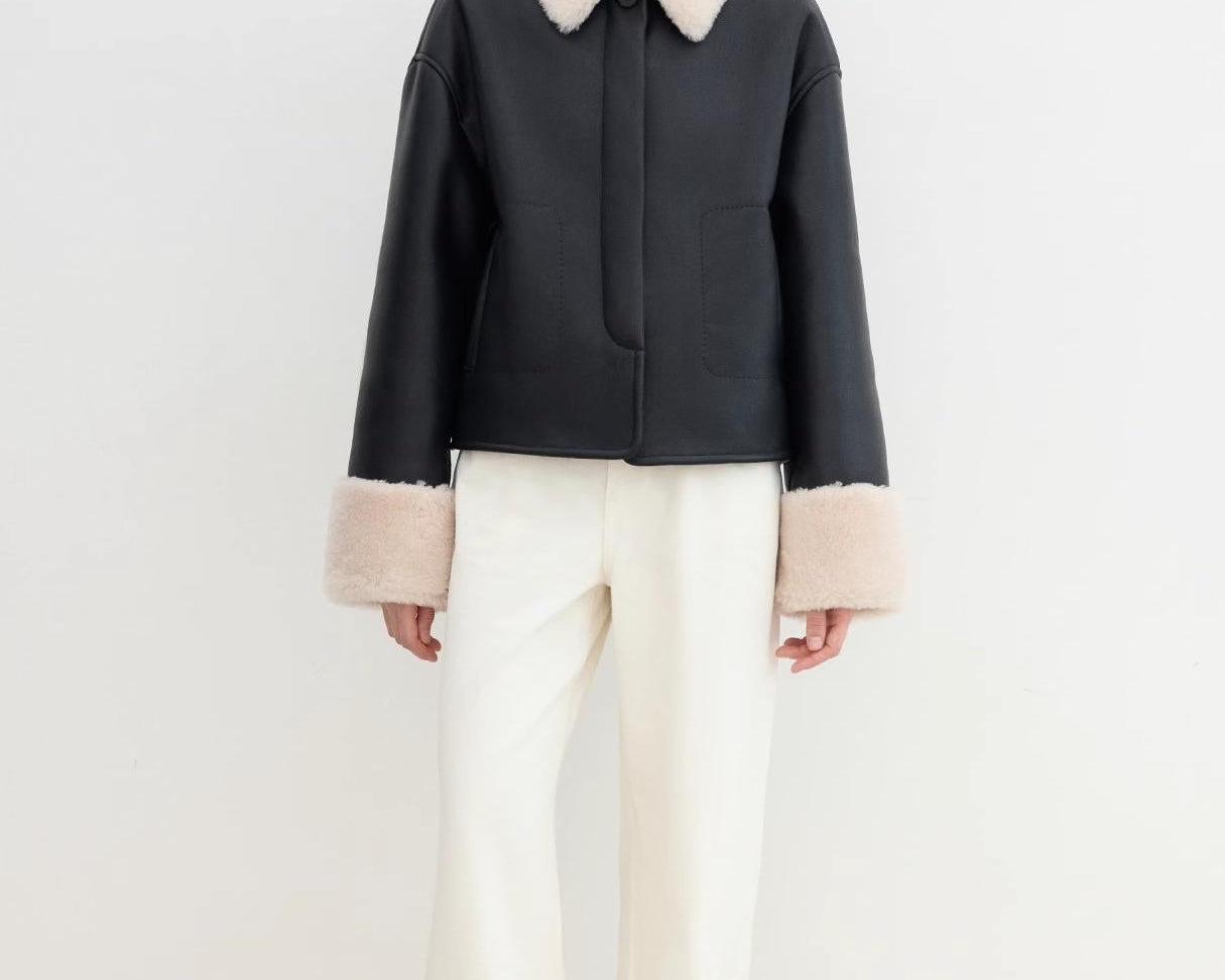 Slightly Sweet Latte Second Generation Furry Lapel Casual Straight Shorn Shearling Jacket - NEWYORKLISTED