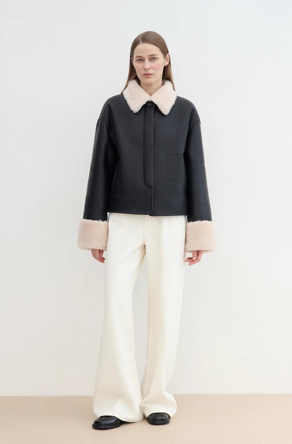 Slightly Sweet Latte Second Generation Furry Lapel Casual Straight Shorn Shearling Jacket - NEWYORKLISTED