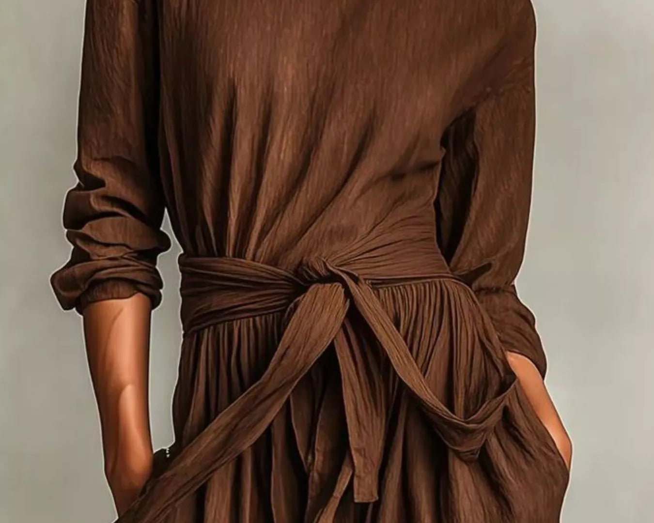 NEWYORKLISTED STYLE COLLECTION: Brown dress with a belt on a plain background