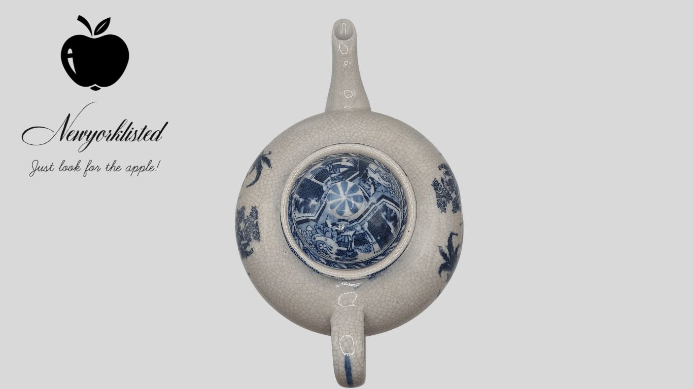 Blue and White Porcelain Teapot – 18th Century Style Replica with Crackle Glaze - NEWYORKLISTED