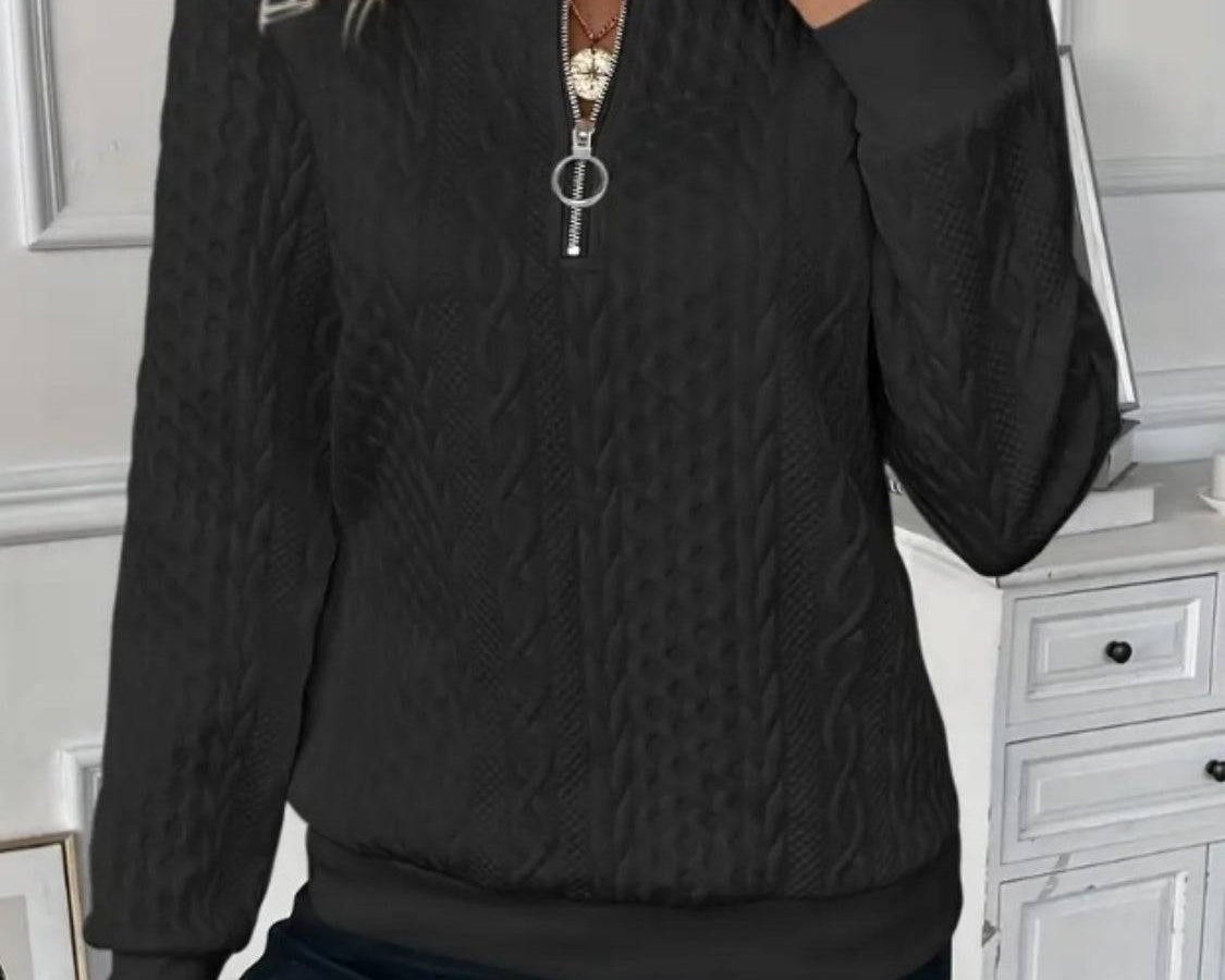 Texture Half Zip Long Sleeve Sweatshirt - NEWYORKLISTED