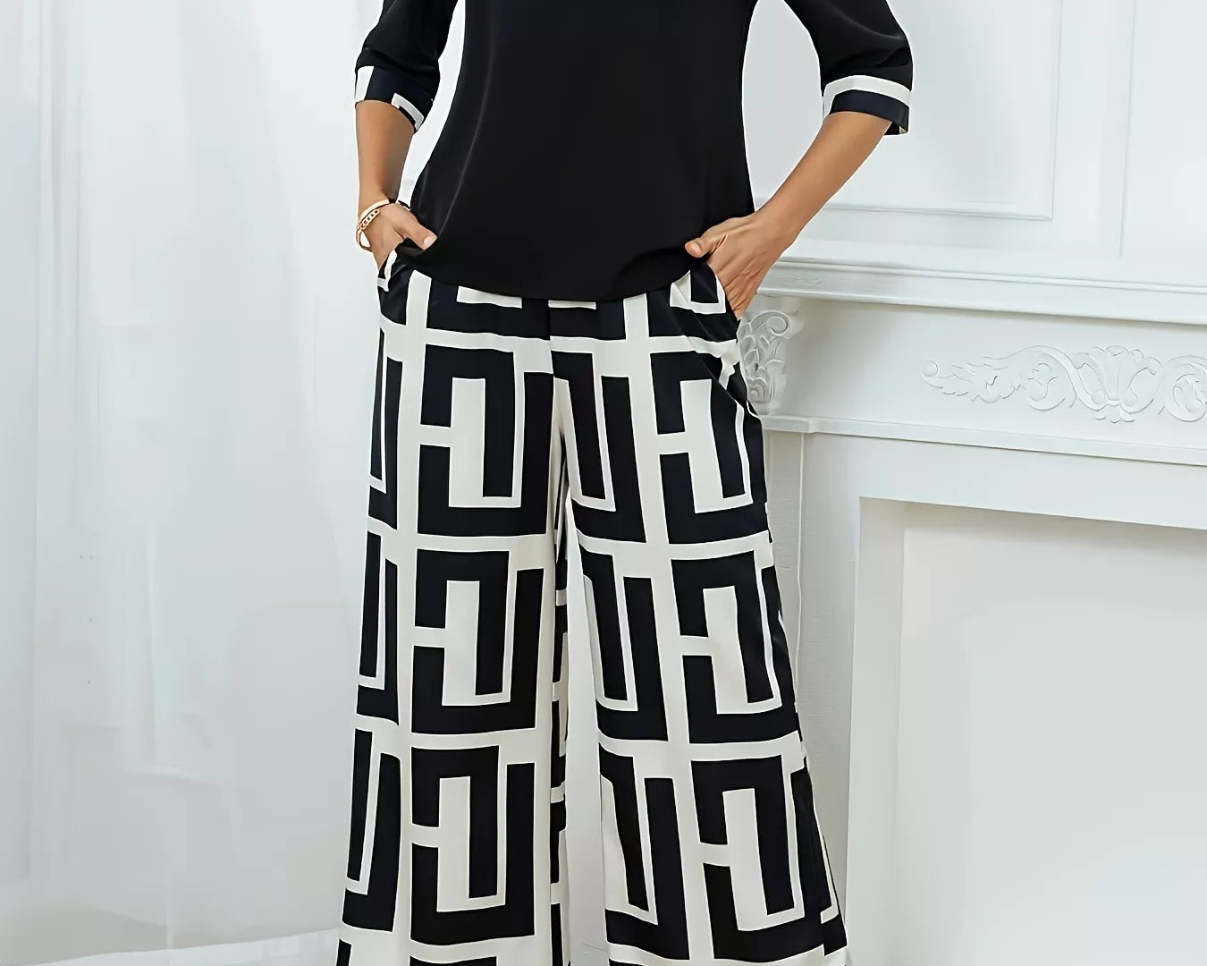 NEWYORKLISTED STYLE COLLECTION Round Neck Top and Wide Leg Pants Set – two-piece pocketed outfit with relaxed wide leg pants