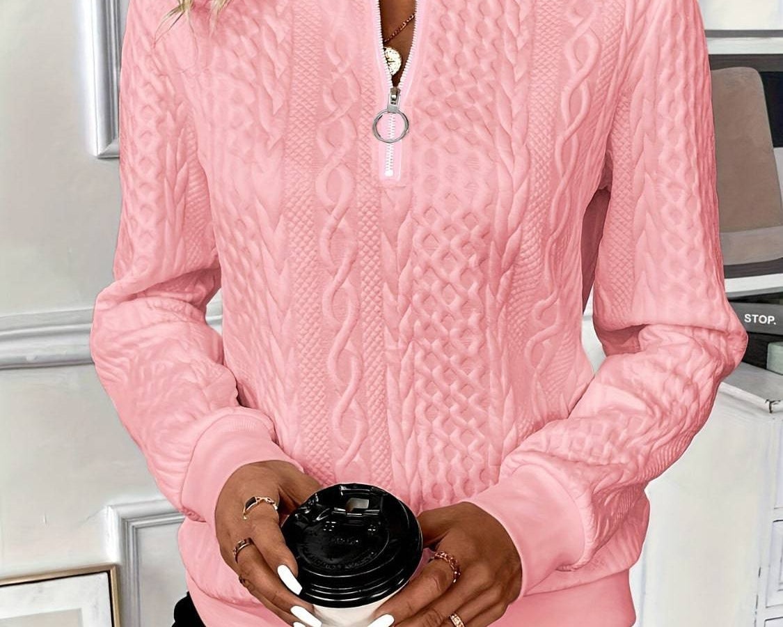 Texture Half Zip Long Sleeve Sweatshirt - NEWYORKLISTED