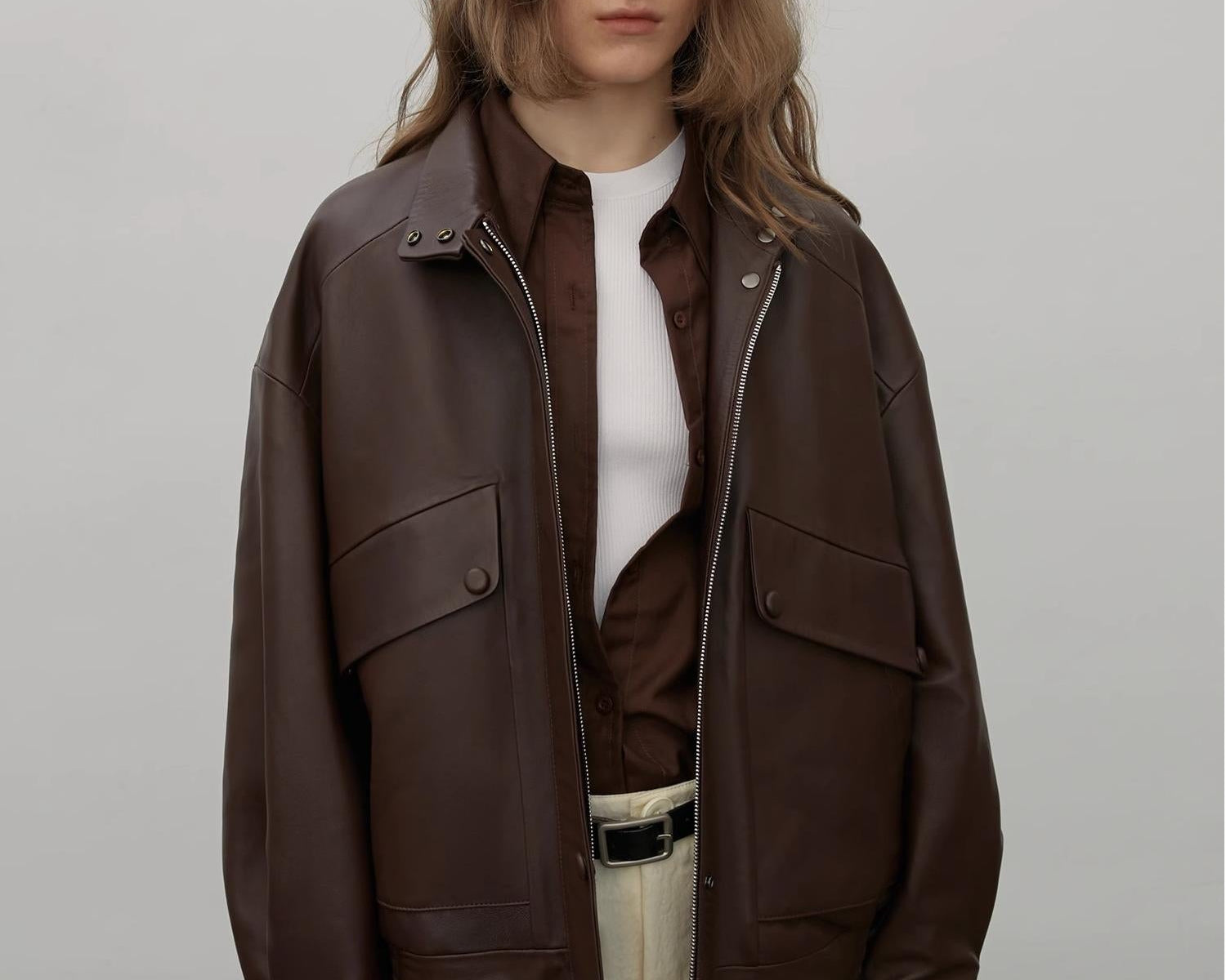 Brown Retro Genuine Leather Jacket Women's Motorcycle Sheep Leather Jacket Short "Loveless Muse" - NEWYORKLISTED