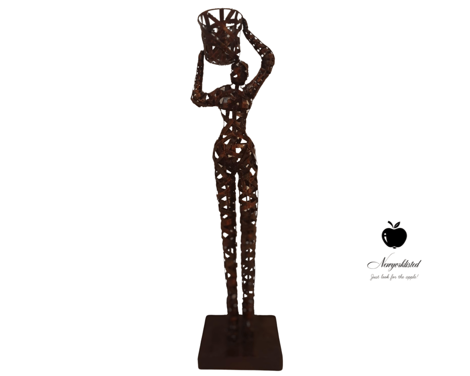 Palecek Woman with Basket Sculpture – A Sustainable Treasure from the NEWYORKLISTED UNIQUE FINDS COLLECTION - NEWYORKLISTED