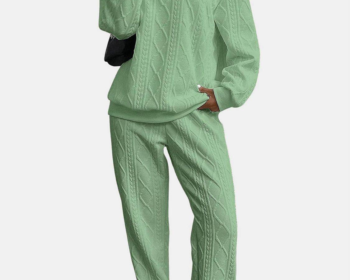 NEWYORKLISTED STYLE COLLECTION: Texture Round Neck Top and Pants Set - NEWYORKLISTED