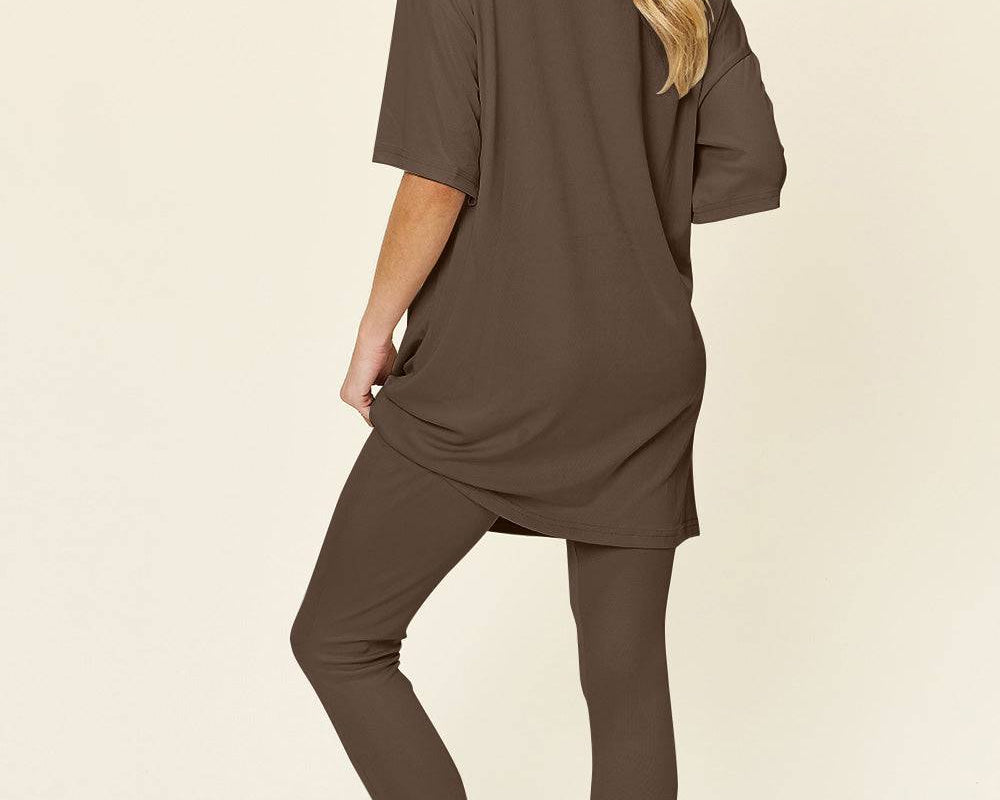 NEWYORKLISTED STYLE COLLECTION: Round Neck Dropped Shoulder T-Shirt and Leggings Set - NEWYORKLISTED