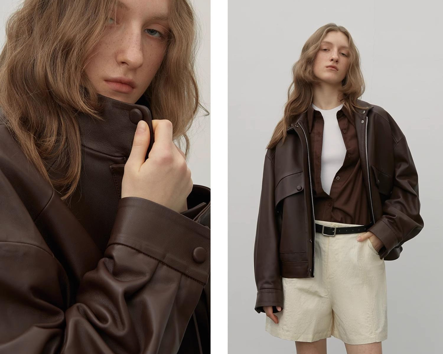 Brown Retro Genuine Leather Jacket Women's Motorcycle Sheep Leather Jacket Short "Loveless Muse" - NEWYORKLISTED