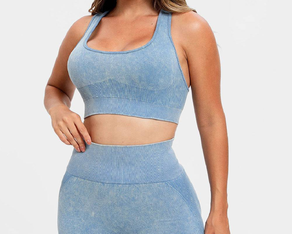 NEWYORKLISTED STYLE COLLECTION: 3 Piece Washed Square Neck Wide Strap Active Set - NEWYORKLISTED