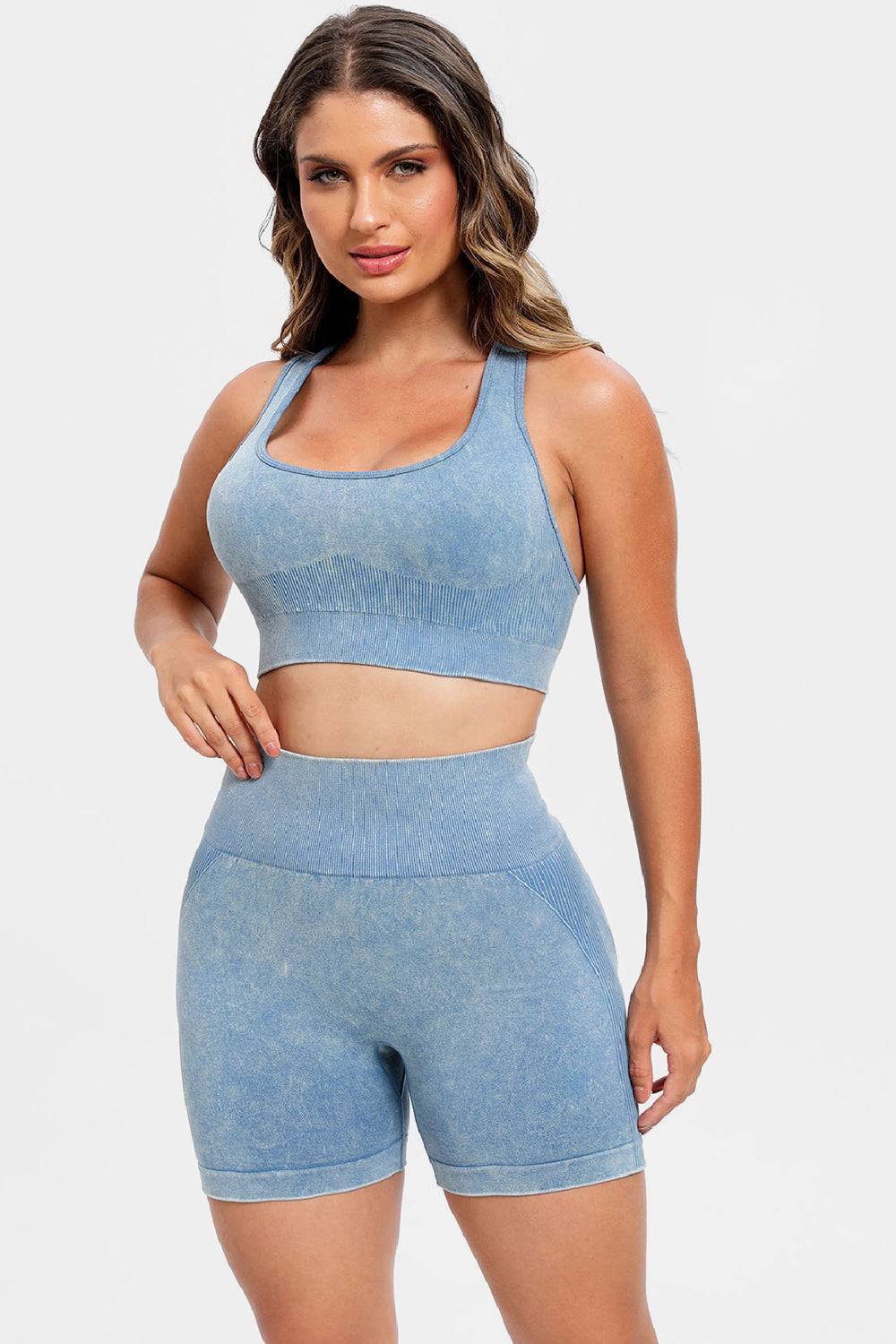 NEWYORKLISTED STYLE COLLECTION: 3 Piece Washed Square Neck Wide Strap Active Set - NEWYORKLISTED