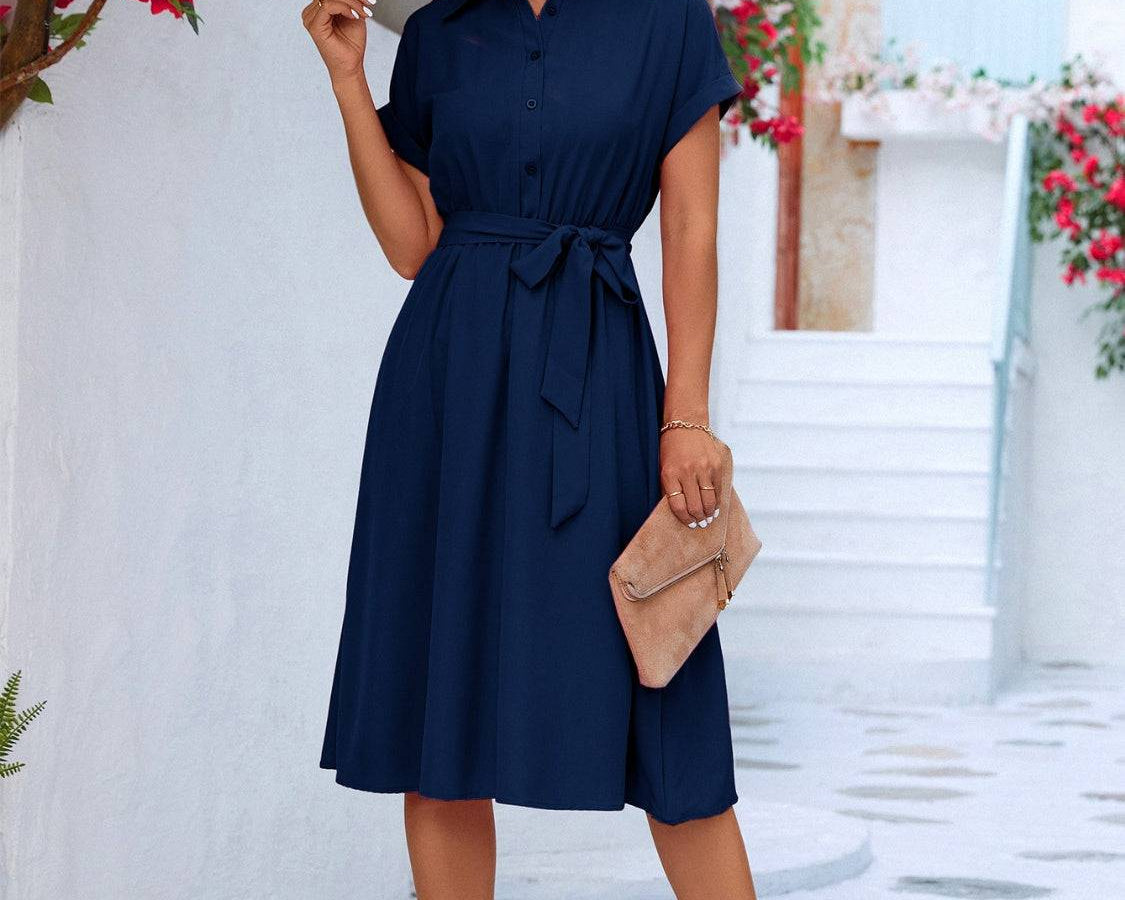 NYLD Buttoned Tie Waist Short Sleeve Dress - NEWYORKLISTED