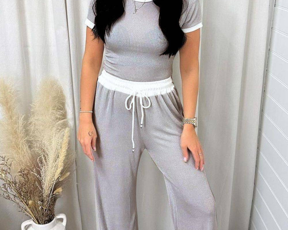 NYLD: Contrast Trim Round Neck Top and Pants Set - NEWYORKLISTED