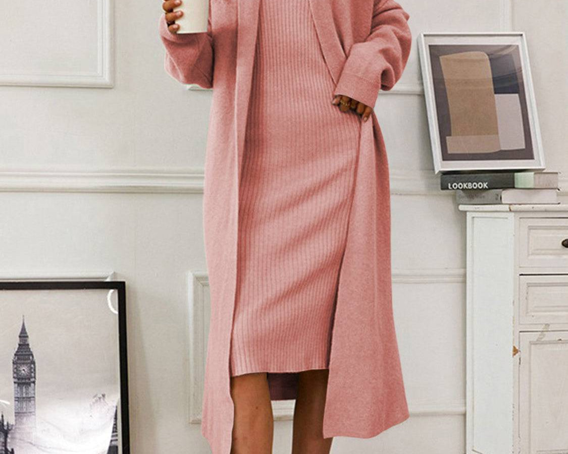 NEWYORKLISTED STYLE COLLECTION: Open Front Cardigan Sweater Dress Set - NEWYORKLISTED