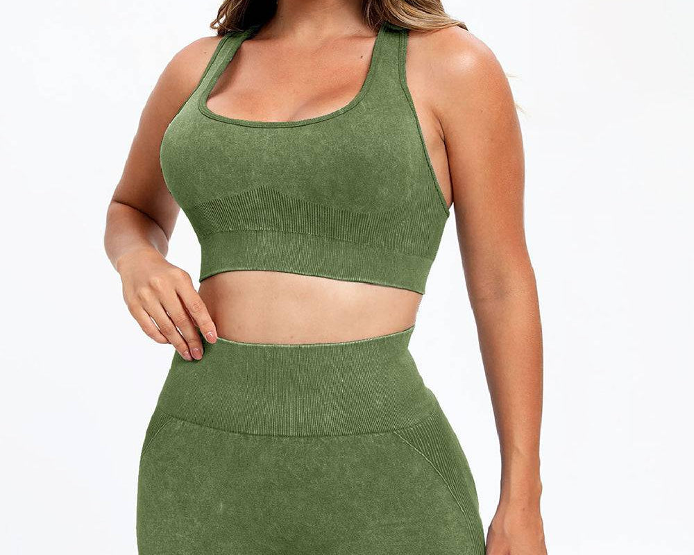 NEWYORKLISTED STYLE COLLECTION: 3 Piece Washed Square Neck Wide Strap Active Set - NEWYORKLISTED