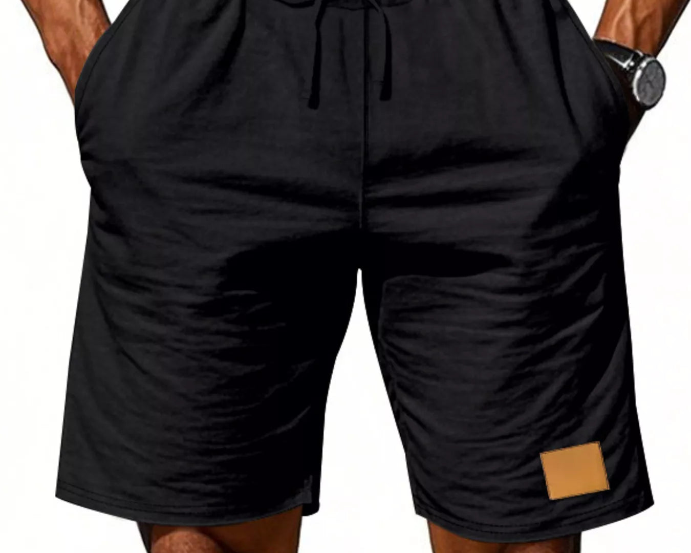 NEWYORKLISTED ATLAS MEN'S COLLECTION: Black shorts with a drawstring on a plain background