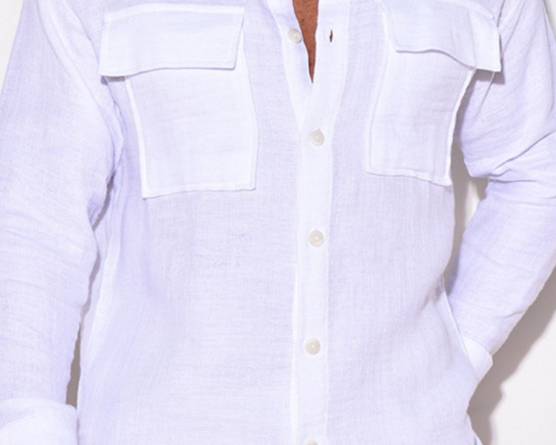 NEWYORKLISTED ATLAS MEN'S COLLECTION: Full Size Collared Neck Long Sleeve Shirt - White