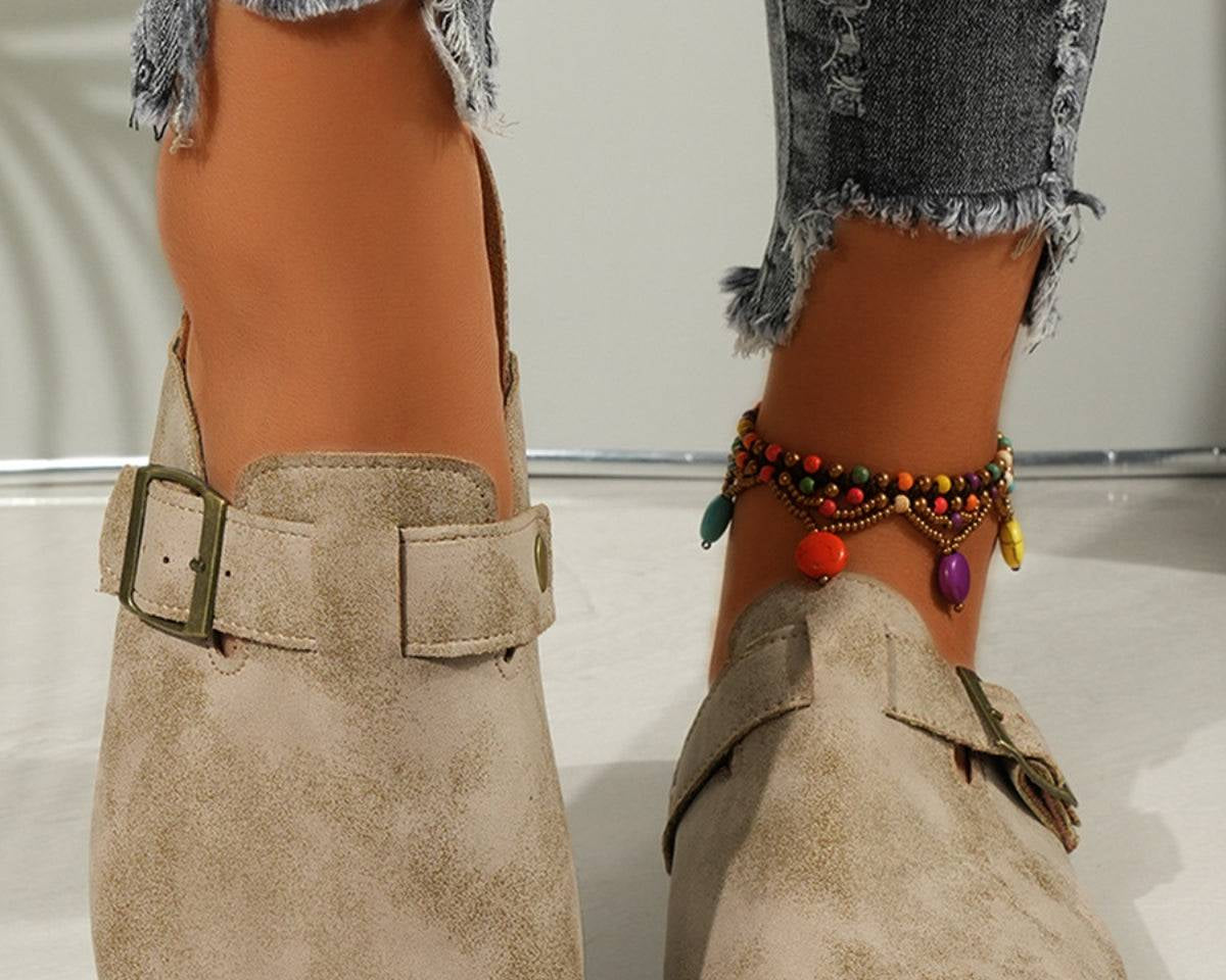 Round Toe Buckle Slip-Ons - NEWYORKLISTED