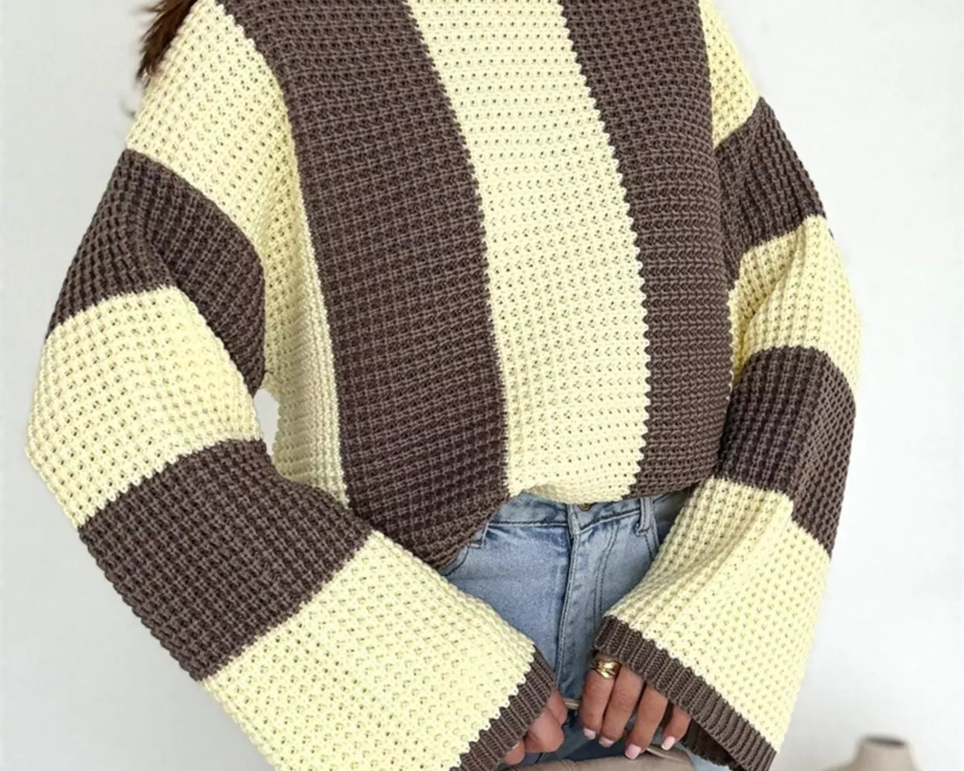 NEWYORKLISTED STYLE COLLECTION Color Block Long Sleeve Sweater – oversized knitwear with modern color block design