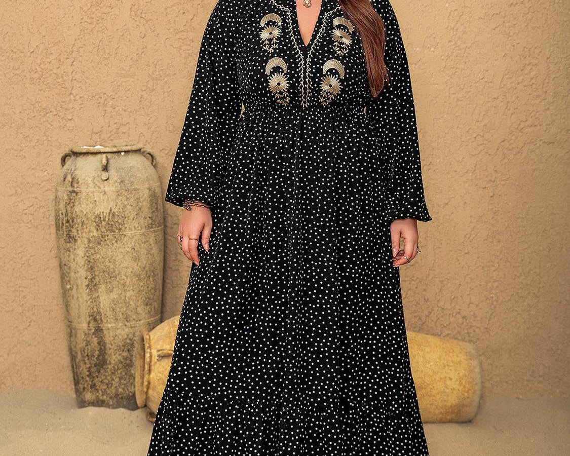 NEWYORKLISTED STYLE COLLECTION: Plus Size Embroidered Long Sleeve Dress - NEWYORKLISTED