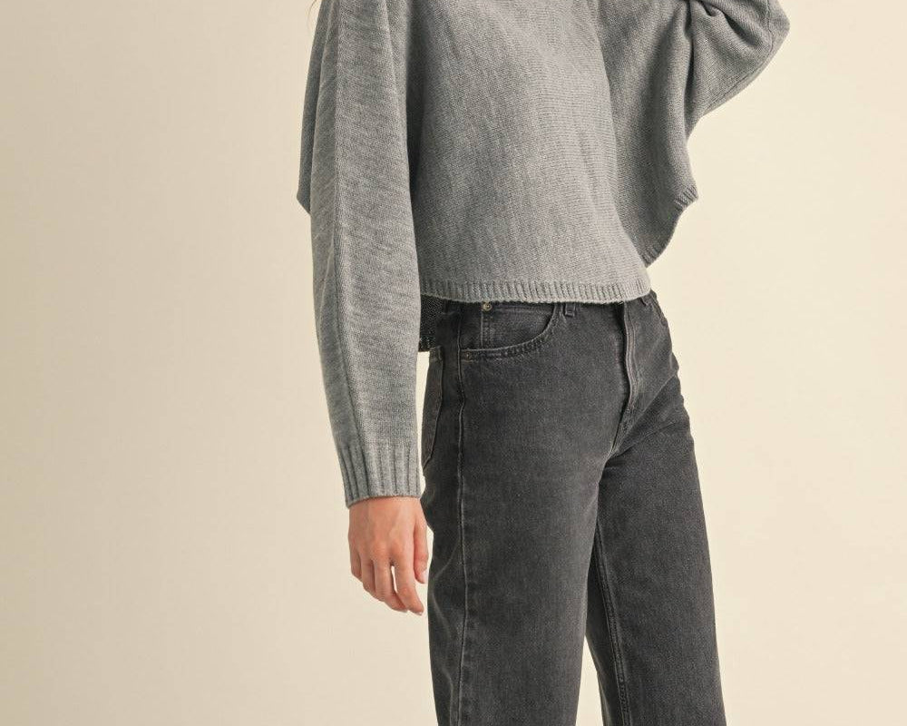 Mable Round Neck Dolman Sleeve Cropped Sweater - NEWYORKLISTED