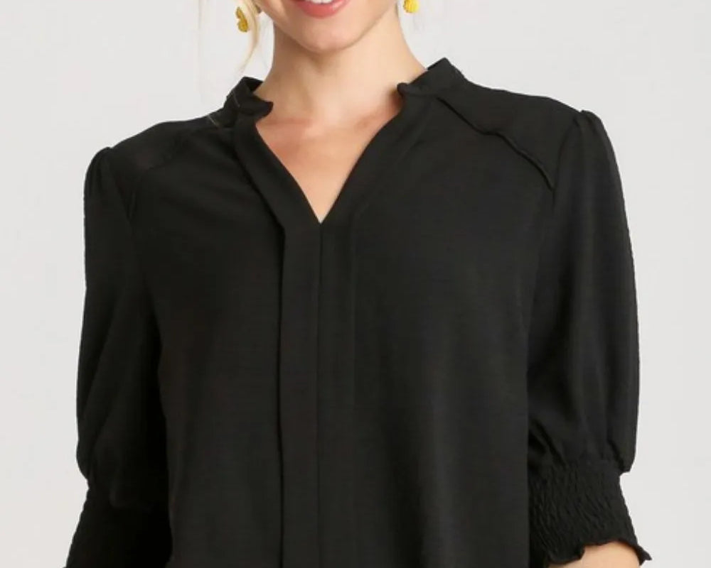NEWYORKLISTED STYLE COLLECTION: Full Size Split Neck Boxy Cut Top with Piping Details – Plus Size in Black