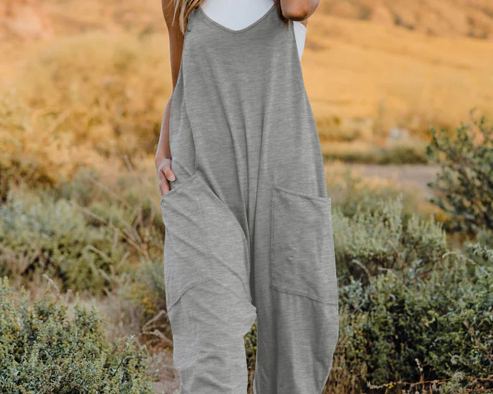 NEWYORKLISTED V-Neck Sleeveless Jumpsuit with Pockets - NEWYORKLISTED