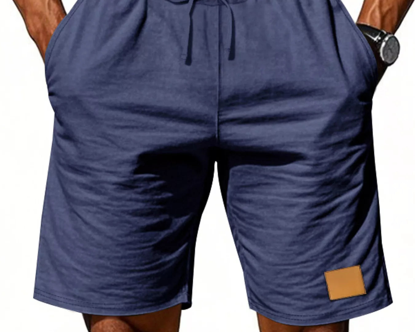 NEWYORKLISTED ATLAS MEN'S COLLECTION: Blue shorts worn by a person on a white background