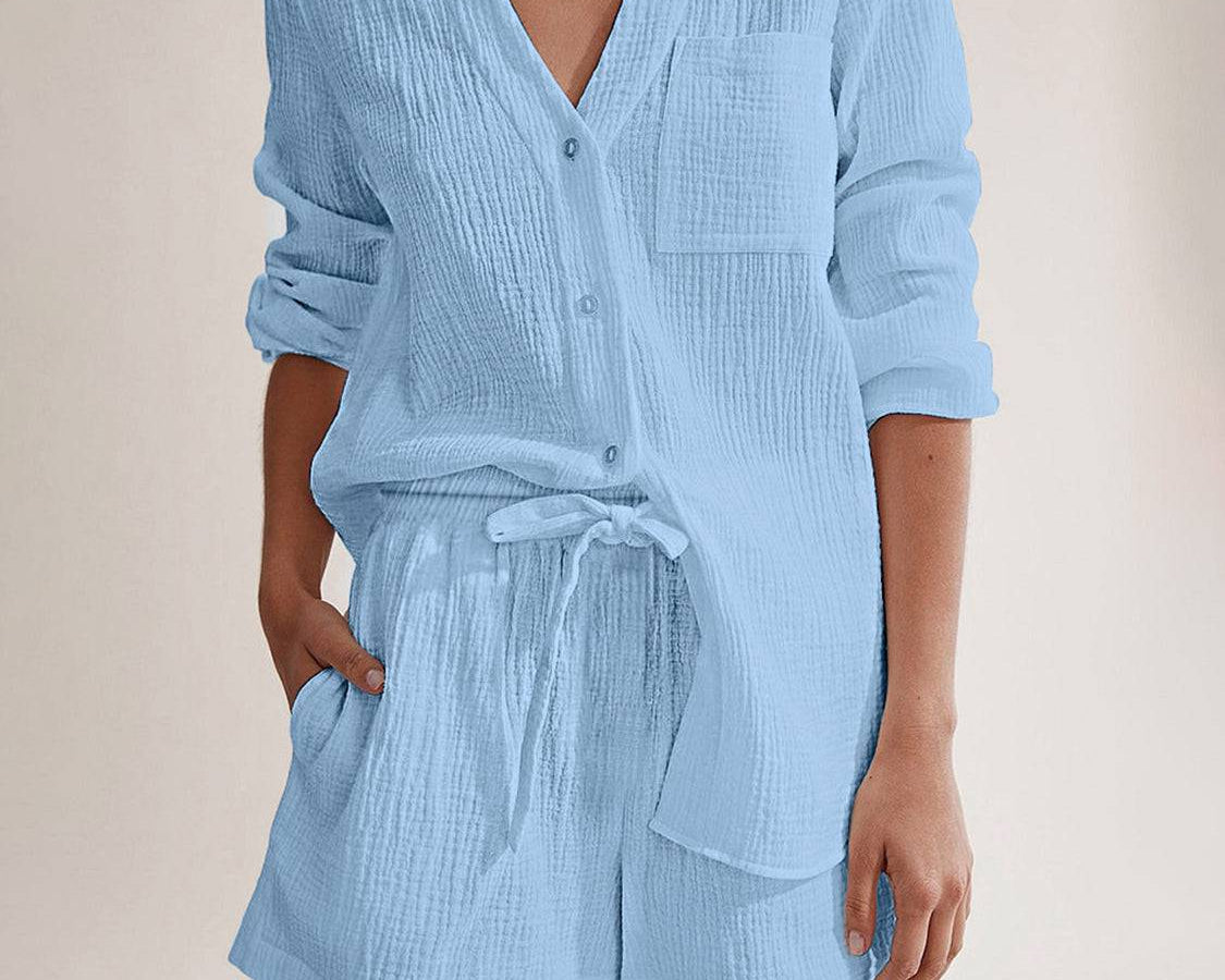 NYLD: Notched Long Sleeve Top and Shorts Set - NEWYORKLISTED