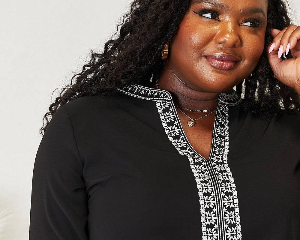 NEWYORKLISTED: Embroidered Notched Neck Top - NEWYORKLISTED