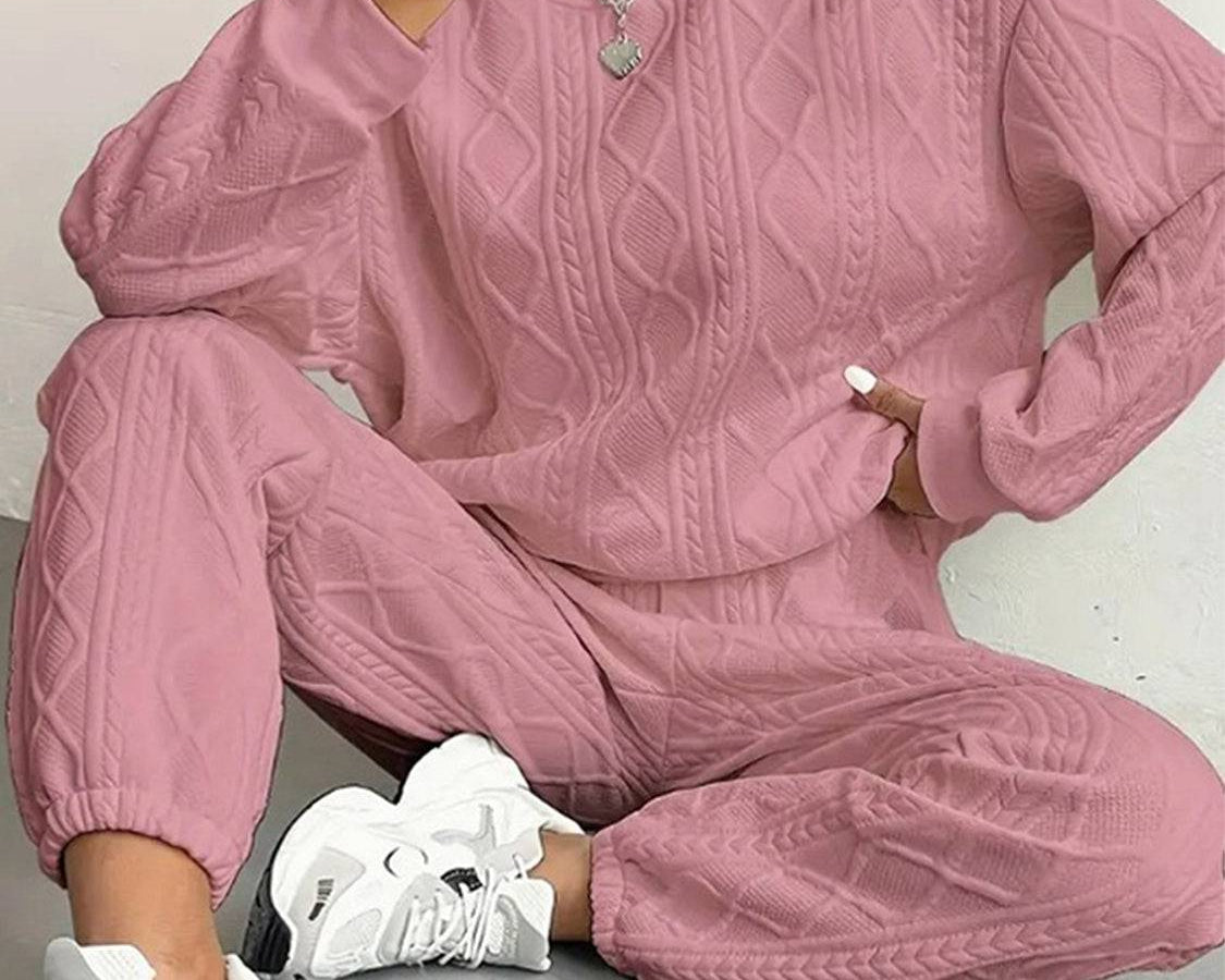 NEWYORKLISTED STYLE COLLECTION: Texture Round Neck Top and Pants Set - NEWYORKLISTED