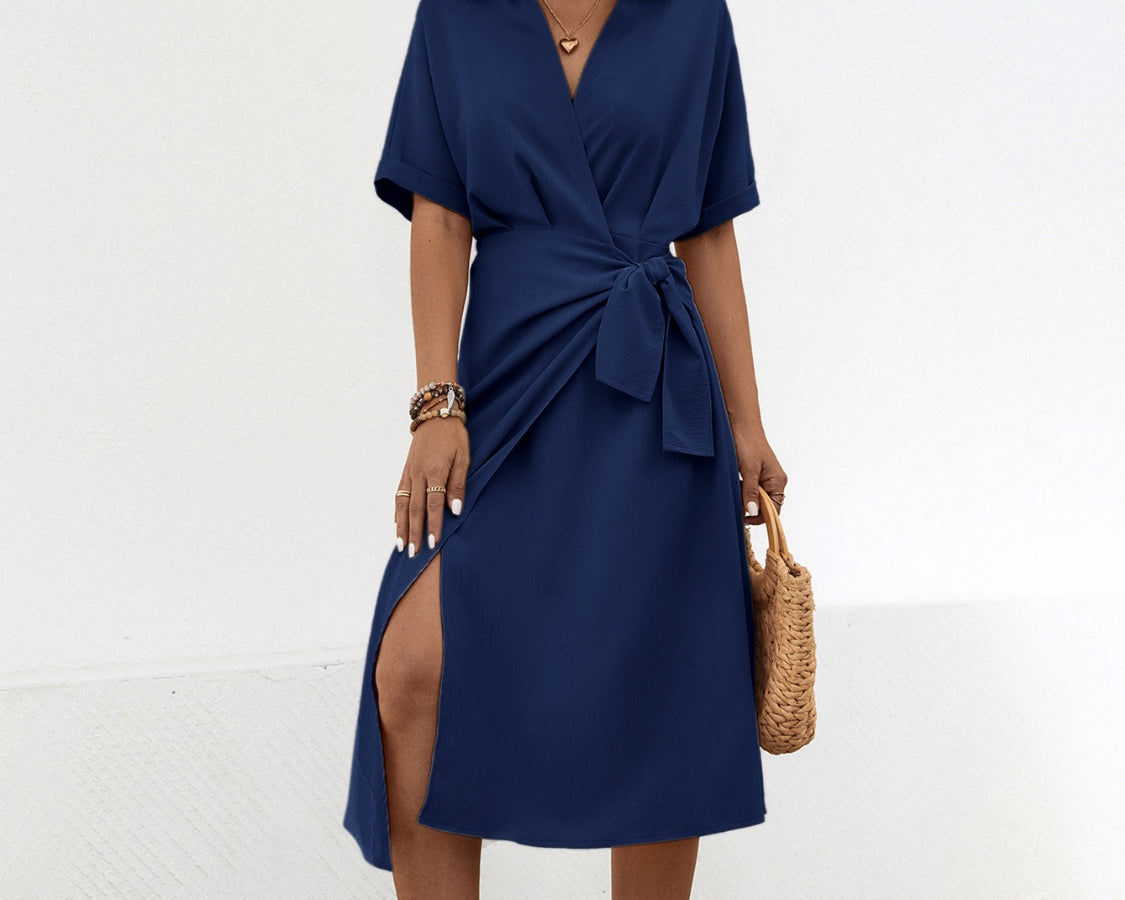 NEWYORKLISTED STYLE COLLECTION: Waist-Tie Short Sleeve Midi Dress - NEWYORKLISTED