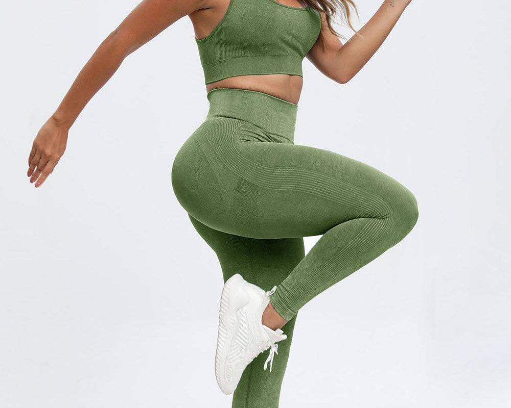 NEWYORKLISTED STYLE COLLECTION: 3 Piece Washed Square Neck Wide Strap Active Set - NEWYORKLISTED