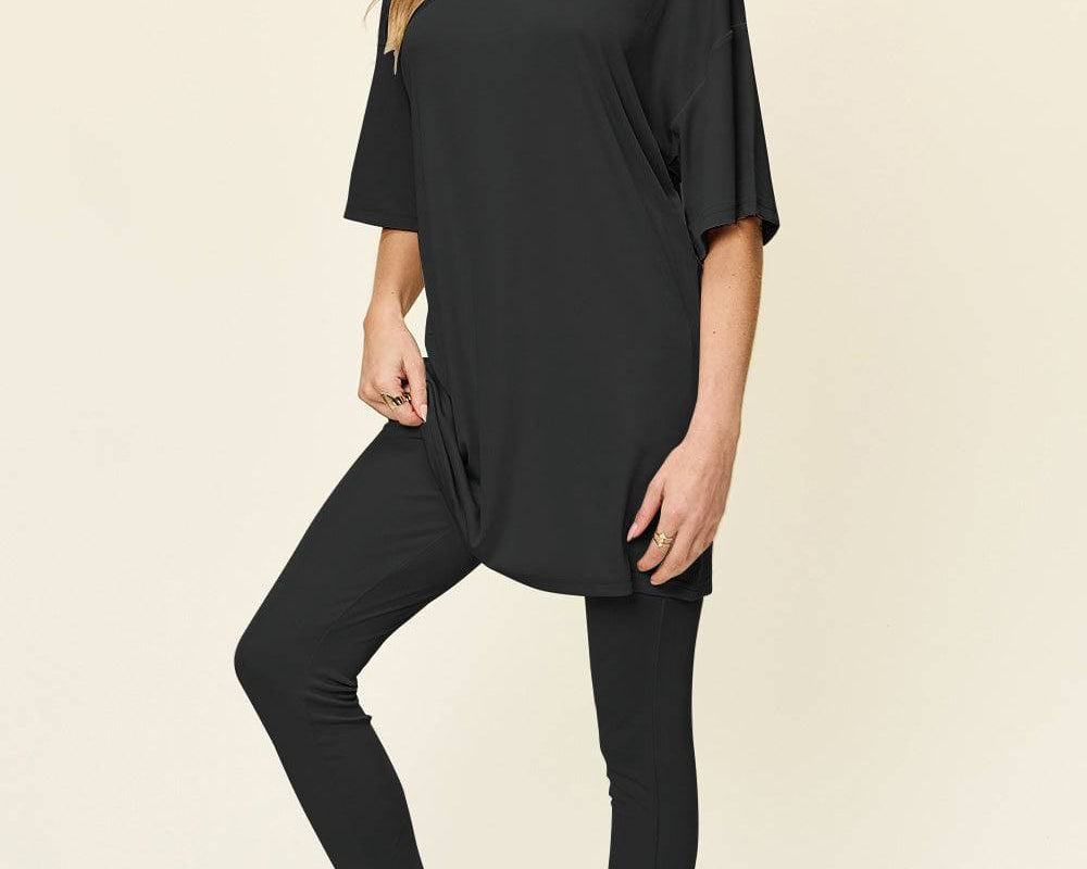 NEWYORKLISTED STYLE COLLECTION: Round Neck Dropped Shoulder T-Shirt and Leggings Set - NEWYORKLISTED