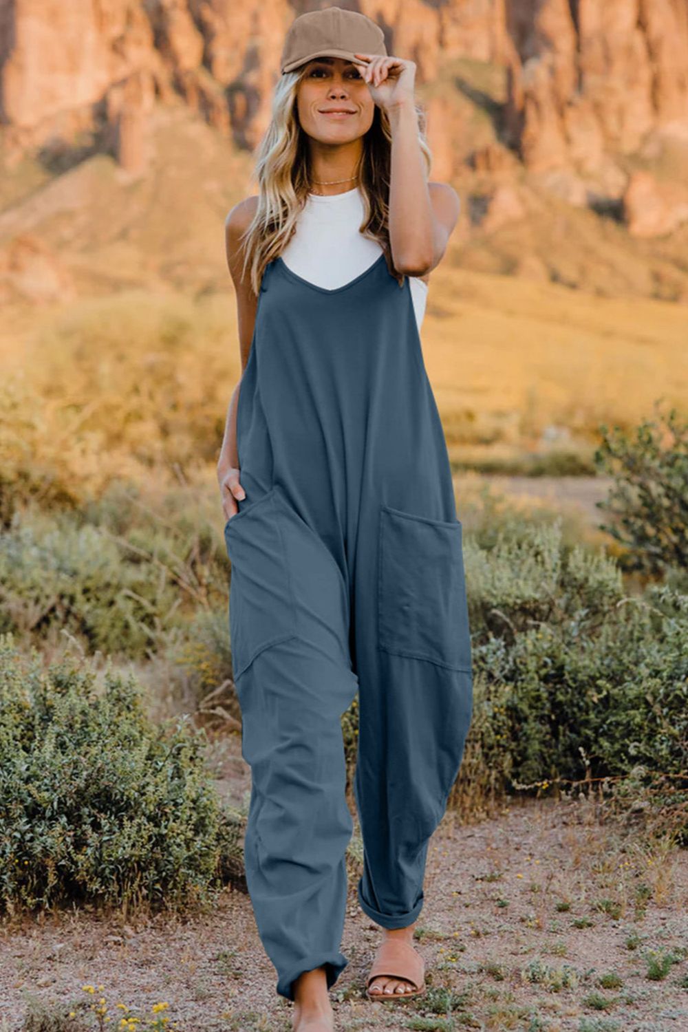 NEWYORKLISTED V-Neck Sleeveless Jumpsuit with Pockets - NEWYORKLISTED