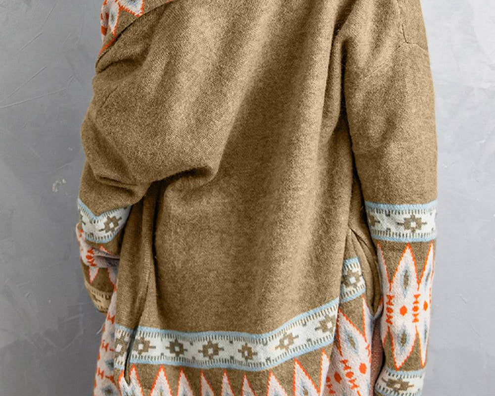 Geometric Open Front Long Sleeve Cardigan - NEWYORKLISTED