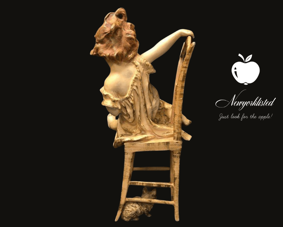 NEWYORKLISTED UNIQUE FINDS COLLECTION: Vintage Juan Clara Figurine: Girl on Chair with Cats – Rare and Original Artwork - NEWYORKLISTED