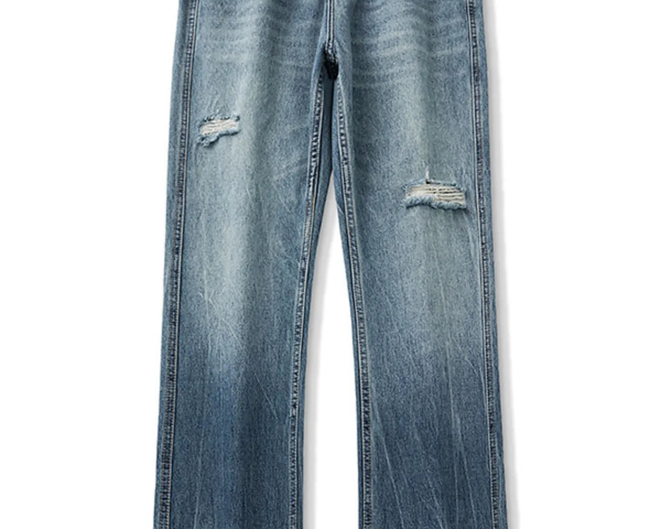 NEWYORKLISTED ATLAS MEN's COLLECTION: Blue distressed jeans on a white background