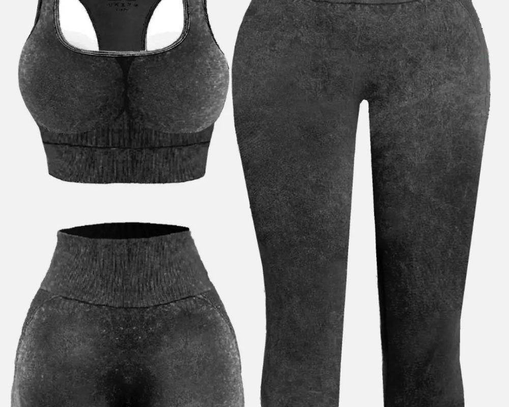 NEWYORKLISTED STYLE COLLECTION: 3 Piece Washed Square Neck Wide Strap Active Set - NEWYORKLISTED