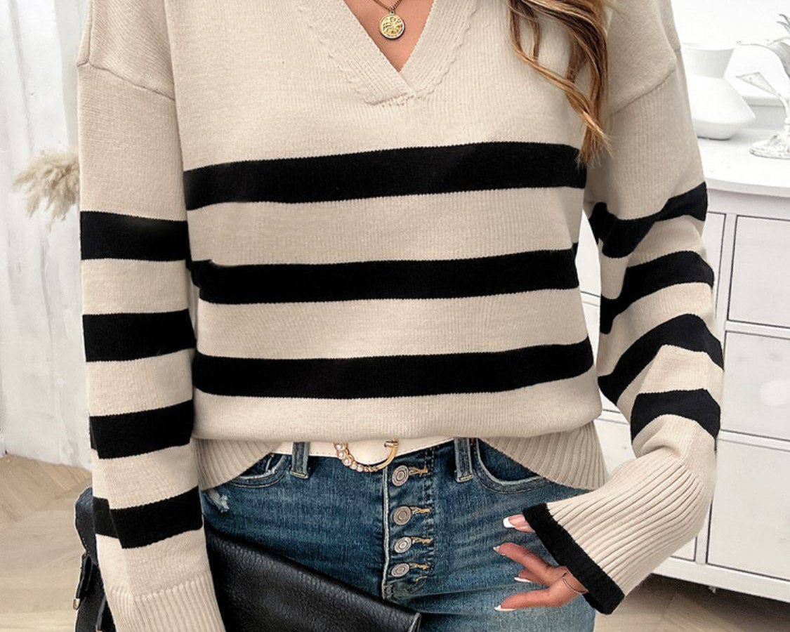 NYLD Striped Collared Neck Long Sleeve Sweater - NEWYORKLISTED