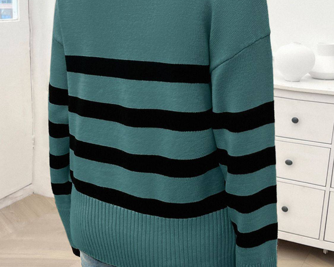 NYLD Striped Collared Neck Long Sleeve Sweater - NEWYORKLISTED