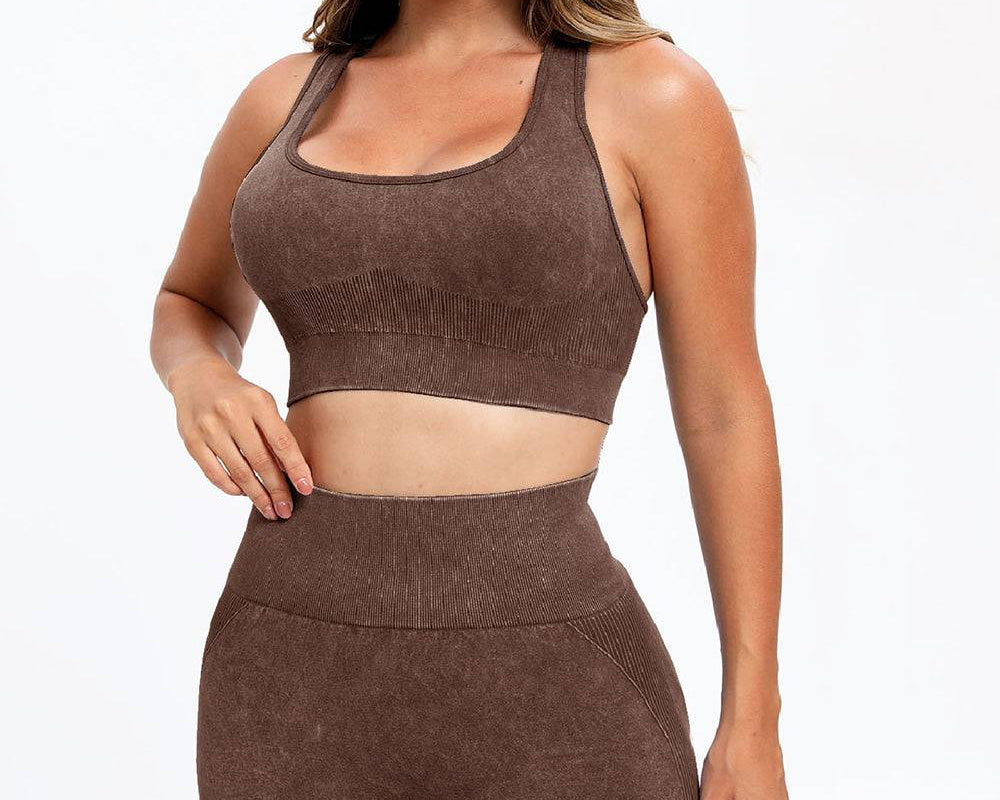 NEWYORKLISTED STYLE COLLECTION: 3 Piece Washed Square Neck Wide Strap Active Set - NEWYORKLISTED